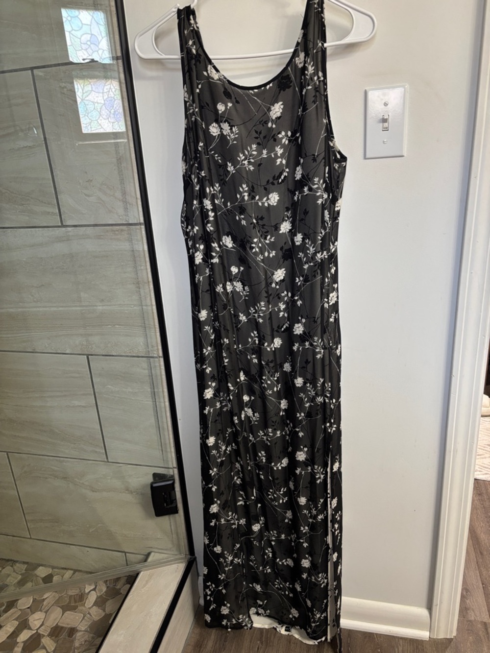 Casual Corner Black Maxi Dress with White Floral Print